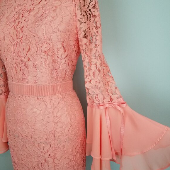 Gorgeous Peach Corded Lace Wiggle Cocktail Dress by Eva Mendes Women's Size 4 - Picture 5 of 10